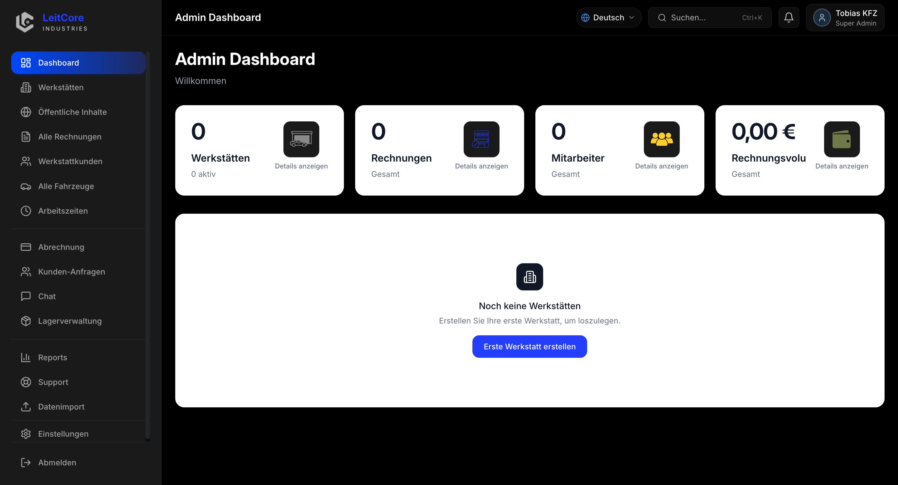 LeitCore Admin Dashboard für Super Admin